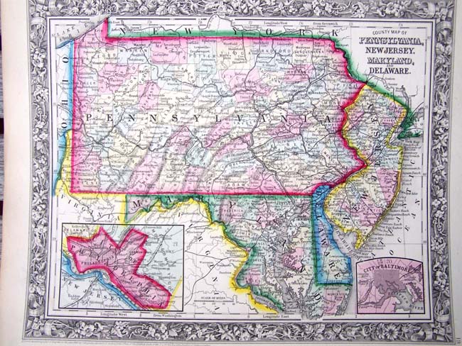 Mitchell's Map of Pennsylvania, New Jersey, Maryland and Delaware published in Philadelphia in 1860